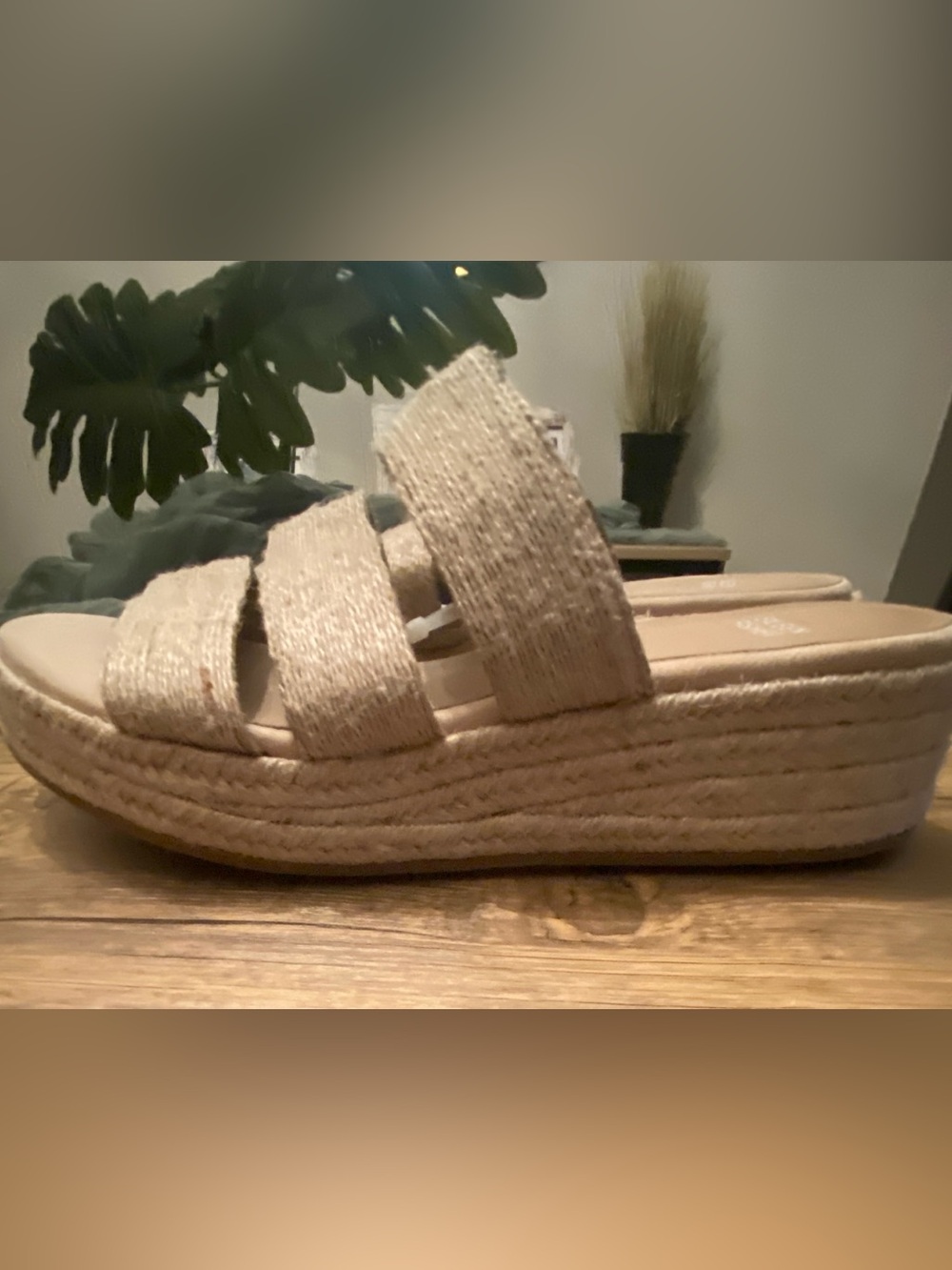 Eileen Fisher-Women’s Beige Jute Rope Platform Slide Sandals SlipOn NWOT Size 8